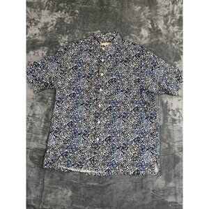Vintage Silk Blue & White Pattern Button-Up Shirt  L